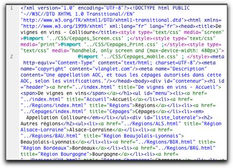 Code HTML d'une appellation