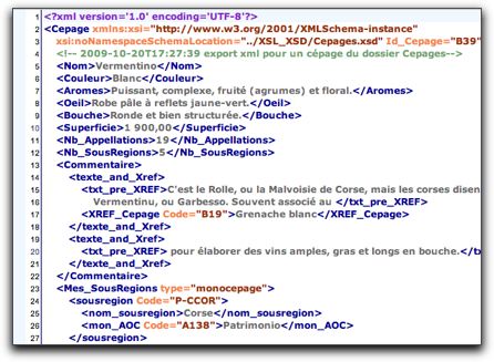 Export XML du cépage Vermentino